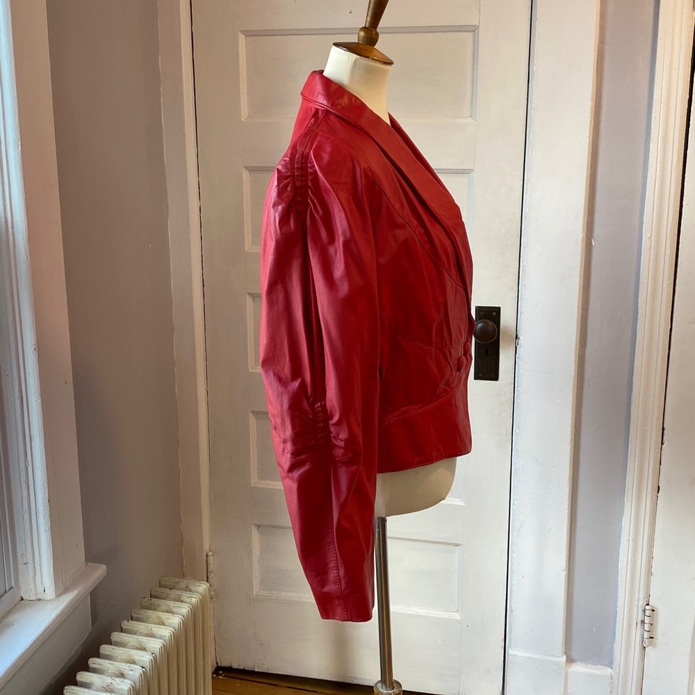 Vintage The Leather Ranch Red Genuine Leather Jacket, Size 3 - Picture 4 of 17
